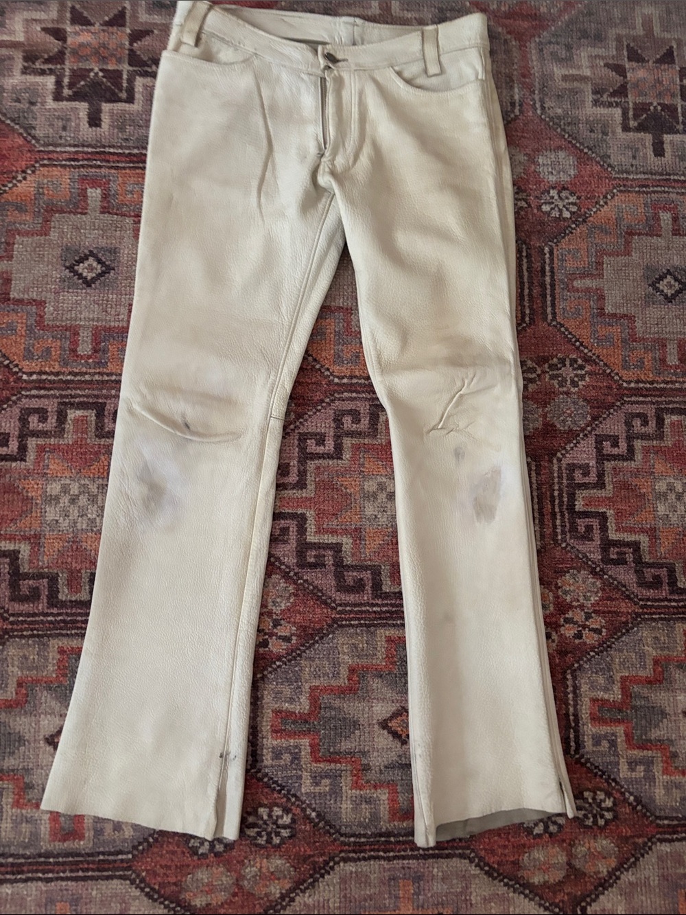 Men's Cream Bootcut Leather Pants